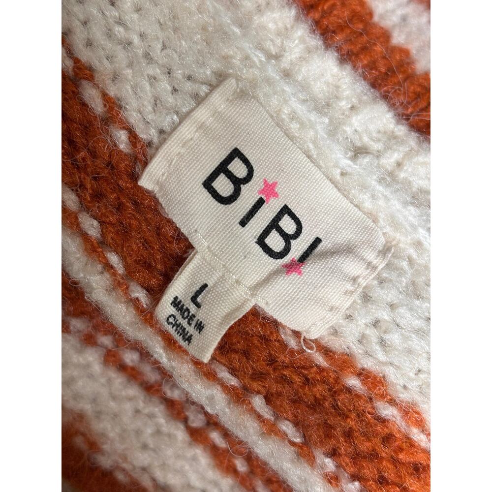 BIBI Sweater Womens L Orange White Stripe Dolman Sleeve Chunky Knit Pullover - Picture 3 of 7